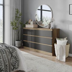 17 Stories Wooden Chest of 6 Drawers Bedroom Furniture Storage Bedside Table Modern Cabinet Oak/Black 66.8cm H X 120cm W X 35cm D 17 Stories Wooden Chest of 6 Drawers Bedroom Furniture Storage Bedside Table Modern Cabinet Oak/Black 66.8cm H X 120cm W X 35cm D