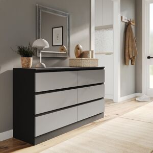17 Stories Wooden Chest of 6 Drawers Bedroom Furniture Storage Bedside Table Modern Cabinet Black/Grey 66.8cm H X 120cm W X 35cm D 17 Stories Wooden Chest of 6 Drawers Bedroom Furniture Storage Bedside Table Modern Cabinet Black/Grey 66.8cm H X 120cm W X 35cm D