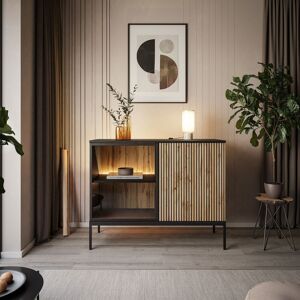 Ivy Bronx Chenell K104 chest of drawers with lighting Black;Wotan oak 83cm H X 104cm W X 39cm D Ivy Bronx Chenell K104 chest of drawers with lighting Black;Wotan oak 83cm H X 104cm W X 39cm D