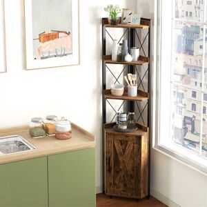 Rio 6-Shelf Corner Bookcase, Wooden Display Storage Cabinet With Adjustable Shelves And Anti-Tip Device Brown 457.2cm H X 121.92cm W X 66.04cm D Rio 6-Shelf Corner Bookcase, Wooden Display Storage Cabinet With Adjustable Shelves And Anti-Tip Device Brown 457.2cm H X 121.92cm W X 66.04cm D