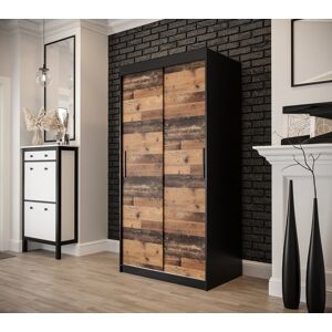 17 Stories Naledi 2 Door Manufactured Wood Wardrobe Dark Oak & Black 200cm H X 100cm W X 62cm D 17 Stories Naledi 2 Door Manufactured Wood Wardrobe Dark Oak & Black 200cm H X 100cm W X 62cm D