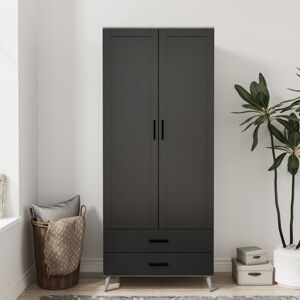 Lark Manor Wardrobe 2 Door 2 Drawer Modern Bedroom Clothes Storage Hanging Rail 180cm Ash Grey Black 180cm H X 75cm W Lark Manor Wardrobe 2 Door 2 Drawer Modern Bedroom Clothes Storage Hanging Rail 180cm Ash Grey Black 180cm H X 75cm W