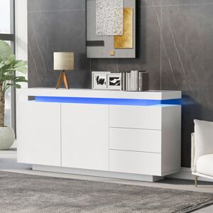 Metro High Gloss Sideboard With Led Light - 2 Doors 3 Drawers White 72cm H X 140cm W X 38cm D Metro High Gloss Sideboard With Led Light - 2 Doors 3 Drawers White 72cm H X 140cm W X 38cm D