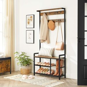 Rio Alyeska Steel Hall Tree with Bench and Shoe Storage Black;Brown 182cm H X 84cm W X 30cm D Rio Alyeska Steel Hall Tree with Bench and Shoe Storage Black;Brown 182cm H X 84cm W X 30cm D