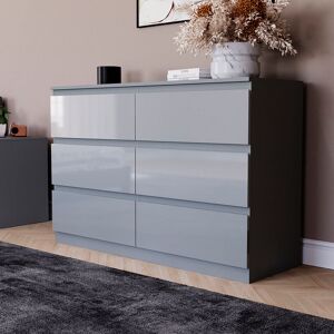 17 Stories Oslo 6 Drawer High Gloss Chest, (FSC 100%) Bedroom Home Storage Furniture Grey 77cm H X 120cm W X 40cm D 17 Stories Oslo 6 Drawer High Gloss Chest, (FSC 100%) Bedroom Home Storage Furniture Grey 77cm H X 120cm W X 40cm D