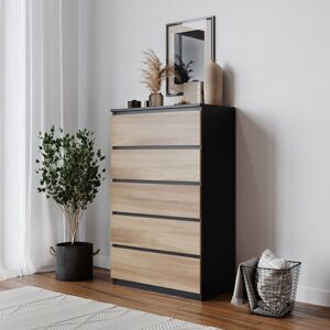 17 Stories Baptistine 5 Drawer 70Cm W Chest of Drawers Black/Oak 108.5cm H X 70cm W X 35cm D 17 Stories Baptistine 5 Drawer 70Cm W Chest of Drawers Black/Oak 108.5cm H X 70cm W X 35cm D