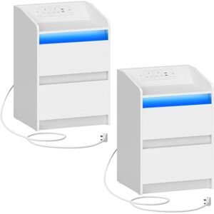 Metro Bedside Table Set of 2 with LED Lights, Bedside Cabinet with Charging Station and 2 Drawers, Nightstand with USB Ports & Power Outlet, Nightstand for White 58cm H X 40cm W X 35cm D Metro Bedside Table Set of 2 with LED Lights, Bedside Cabinet with Charging Station and 2 Drawers, Nightstand with USB Ports & Power Outlet, Nightstand for White 58cm H X 40cm W X 35cm D