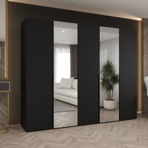 Latitude Run Soothing Cashmere Hinged Door Wardrobe 250cm - Calm Storage with Mirrored Panels Black 202cm H X 250cm W X 52cm D Latitude Run Soothing Cashmere Hinged Door Wardrobe 250cm - Calm Storage with Mirrored Panels Black 202cm H X 250cm W X 52cm D