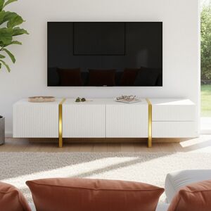 Fairmont Park 190Cm TV Stand For 85-Inch Tvs, Modern Glam TV Cabinet With 3 Doors & 2 Drawers, White With Gold/Black Accents White/Gold 85" Fairmont Park 190Cm TV Stand For 85-Inch Tvs, Modern Glam TV Cabinet With 3 Doors & 2 Drawers, White With Gold/Black Accents White/Gold 85"