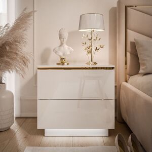 Fairmont Park Bedside Table AURORA II White High Gloss with LED Lighting white/ white gloss 48cm H X 50cm W X 37cm D Fairmont Park Bedside Table AURORA II White High Gloss with LED Lighting white/ white gloss 48cm H X 50cm W X 37cm D