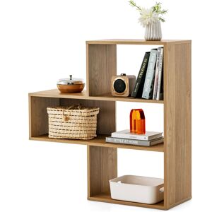 17 Stories 3-Tier Bookshelf Irregular Convex Open Back Bookcase W/3 Cubes-Natural Brown 84cm H X 84cm W X 30cm D 17 Stories 3-Tier Bookshelf Irregular Convex Open Back Bookcase W/3 Cubes-Natural Brown 84cm H X 84cm W X 30cm D