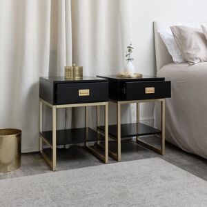 Canora Grey Pair Of One Drawer Bedside Tables - Elle Black Range Black/Black/Gold 57.5cm H X 40cm W X 40cm D Canora Grey Pair Of One Drawer Bedside Tables - Elle Black Range Black/Black/Gold 57.5cm H X 40cm W X 40cm D