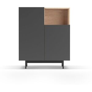 Brayden Studio Storage Cabinet Made Of Melamine And Metal With Two Doors, PRINTED Collection Light Oak/Graphite/Black 110cm H X 90cm W X 34cm D Brayden Studio Storage Cabinet Made Of Melamine And Metal With Two Doors, PRINTED Collection Light Oak/Graphite/Black 110cm H X 90cm W X 34cm D