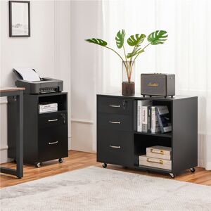 Yaheetech 3 -Drawer 2- Shelf Mobile Filing Cabinet Black 65.5cm H X 80cm W X 40cm D Yaheetech 3 -Drawer 2- Shelf Mobile Filing Cabinet Black 65.5cm H X 80cm W X 40cm D
