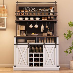 Brambly Cottage 112 x 42 x 191 cm Coffee Bar Sideboard Storage Cabinet with Adjustable Shelves, Removable Wine Rack, Hooks, Sliding Doors White 191cm H X 112cm W X 43.5cm D Brambly Cottage 112 x 42 x 191 cm Coffee Bar Sideboard Storage Cabinet with Adjustable Shelves, Removable Wine Rack, Hooks, Sliding Doors White 191cm H X 112cm W X 43.5cm D