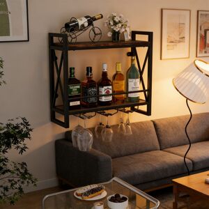 Trent Austin Design Wall Mounted Wine Rack With 2-Tier Shelves And 3 Glass Holders Brown 55cm H X 20cm W X 60cm D Trent Austin Design Wall Mounted Wine Rack With 2-Tier Shelves And 3 Glass Holders Brown 55cm H X 20cm W X 60cm D