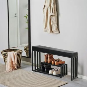 Ebern Designs Upholstered Storage Bench With Storage Space, PU Leather Seat Shoe Rack Bench Shelf Organizer 2 Tiers Black 5 Ebern Designs Upholstered Storage Bench With Storage Space, PU Leather Seat Shoe Rack Bench Shelf Organizer 2 Tiers Black 5