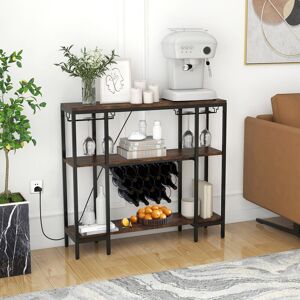 Borough Wharf 3-Tier Wine Bar Cabinet Industrial Wine Rack With Storage Shelves Holder Brown 85cm H X 113cm W X 35cm D Borough Wharf 3-Tier Wine Bar Cabinet Industrial Wine Rack With Storage Shelves Holder Brown 85cm H X 113cm W X 35cm D