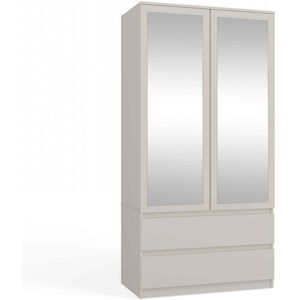 17 Stories 2-Door Storage Wardrobe with Shelves, Hanging Rail, and Mirror White 180cm H X 90cm W X 50cm D 17 Stories 2-Door Storage Wardrobe with Shelves, Hanging Rail, and Mirror White 180cm H X 90cm W X 50cm D