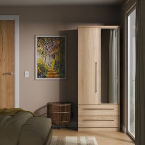 17 Stories Taevyn 2 Door 2 Drawer Mirrored Robe in Bardolino Oak (Ready Assembled) Oak 182cm H X 74cm W X 53cm D 17 Stories Taevyn 2 Door 2 Drawer Mirrored Robe in Bardolino Oak (Ready Assembled) Oak 182cm H X 74cm W X 53cm D
