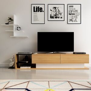 17 Stories Ahmina TV Stand for TVs up to 71'' with a Wall Shelf Natural 70" 17 Stories Ahmina TV Stand for TVs up to 71'' with a Wall Shelf Natural 70"
