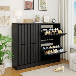 Latitude Run 24 Pair 4 Flip Drawers Shoe Storage Cabinet Black 24 Latitude Run 24 Pair 4 Flip Drawers Shoe Storage Cabinet Black 24