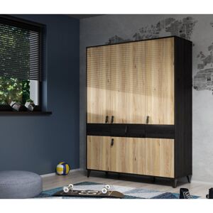 17 Stories 4 Door Wardobe with shelves and clothes rail, 153cm W x 201cm H x 53cm D Matte Black 200.7cm H X 152.8cm W X 52.7cm D 17 Stories 4 Door Wardobe with shelves and clothes rail, 153cm W x 201cm H x 53cm D Matte Black 200.7cm H X 152.8cm W X 52.7cm D