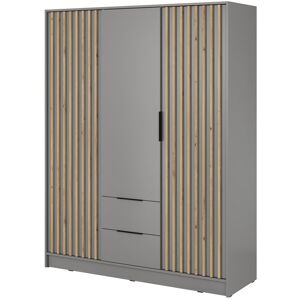 Gracie Oaks Andzela 3 Door Wardrobe Grey/Oak Artisan 200cm H X 155cm W X 51cm D Gracie Oaks Andzela 3 Door Wardrobe Grey/Oak Artisan 200cm H X 155cm W X 51cm D