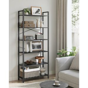 Rio 6 Tier Bookcase With Steel Frame, Free Standing Shelf, Living Room, Bedroom, Office, 30 X 80 X 186 Cm, Industrial Design, Black Ink Black 186cm H X 80cm W X 30cm D Rio 6 Tier Bookcase With Steel Frame, Free Standing Shelf, Living Room, Bedroom, Office, 30 X 80 X 186 Cm, Industrial Design, Black Ink Black 186cm H X 80cm W X 30cm D