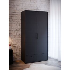 17 Stories 2 Door Black Wardobe with shelves and clothes rail, 95cm W x 190cm H x 54cm D Matte Black 190.4cm H X 94.5cm W X 54cm D 17 Stories 2 Door Black Wardobe with shelves and clothes rail, 95cm W x 190cm H x 54cm D Matte Black 190.4cm H X 94.5cm W X 54cm D
