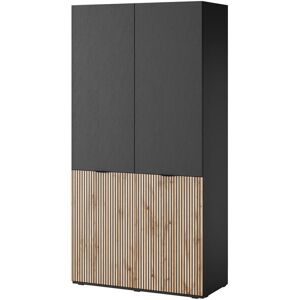 Brayden Studio Soft Elegance: Lund Hinged Door Wardrobe 101cm in Grey Black/Oak 200cm H X 101cm W X 51cm D Brayden Studio Soft Elegance: Lund Hinged Door Wardrobe 101cm in Grey Black/Oak 200cm H X 101cm W X 51cm D