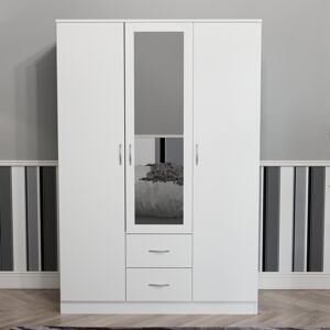 17 Stories Maybery 3 Door 2 Drawer Mirrored Wardrobe, With Shelf & Hanging Rail Bedroom Storage Furniture White 170cm H X 115.4cm W X 53cm D 17 Stories Maybery 3 Door 2 Drawer Mirrored Wardrobe, With Shelf & Hanging Rail Bedroom Storage Furniture White 170cm H X 115.4cm W X 53cm D