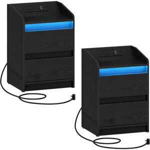 Metro Bedside Table Set of 2 with LED Lights, Bedside Cabinet with Charging Station and 2 Drawers, Nightstand with USB Ports & Power Outlet, Nightstand for Black 58cm H X 40cm W X 35cm D Metro Bedside Table Set of 2 with LED Lights, Bedside Cabinet with Charging Station and 2 Drawers, Nightstand with USB Ports & Power Outlet, Nightstand for Black 58cm H X 40cm W X 35cm D