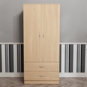 17 Stories Maybery 2 Door 2 Drawer Wardrobe, With Shelf & Hanging Rail Bedroom Storage Furniture Natural 170cm H X 76cm W X 53cm D 17 Stories Maybery 2 Door 2 Drawer Wardrobe, With Shelf & Hanging Rail Bedroom Storage Furniture Natural 170cm H X 76cm W X 53cm D