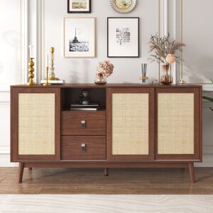 17 Stories Sideboard with 3 rattan doors and 2 drawers White / opaline 80cm H X 155cm W X 38cm D 17 Stories Sideboard with 3 rattan doors and 2 drawers White / opaline 80cm H X 155cm W X 38cm D