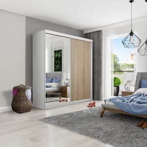 Latitude Run Modern 2 Door Sliding Wardrobe White/Natural 150cm H X 200cm W X 62cm D Latitude Run Modern 2 Door Sliding Wardrobe White/Natural 150cm H X 200cm W X 62cm D