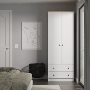 Brambly Cottage Ondrasek Tall 2 Drawer Double Wardrobe in Grey Ash & Bardolino Oak (Ready Assembled) White Ash 196cm H X 74cm W X 53cm D Brambly Cottage Ondrasek Tall 2 Drawer Double Wardrobe in Grey Ash & Bardolino Oak (Ready Assembled) White Ash 196cm H X 74cm W X 53cm D