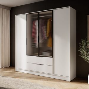 Brayden Studio Natural Warmth: Cayslee Hinged Door Wardrobe 206cm Glass in Oak Artisan Cashmere 200cm H X 206cm W X 51cm D Brayden Studio Natural Warmth: Cayslee Hinged Door Wardrobe 206cm Glass in Oak Artisan Cashmere 200cm H X 206cm W X 51cm D