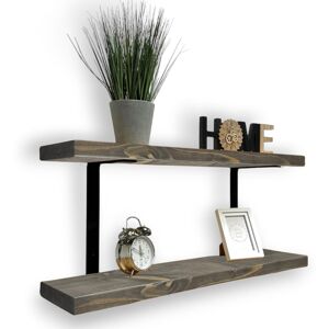 Brambly Cottage Double Rustic Wooden Shelves Wall-Mounted Shelf With Seated Double Black L Brackets (Rustic Pine) Driftwood 4.5cm H x 140cm W x 22cm D Brambly Cottage Double Rustic Wooden Shelves Wall-Mounted Shelf With Seated Double Black L Brackets (Rustic Pine) Driftwood 4.5cm H x 140cm W x 22cm D