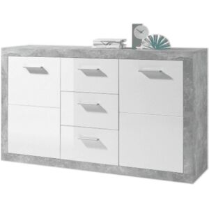Ivy Bronx Caelub 147 Cm Wide 3 Drawer Sideboard Concrete Grey and White HIgh Gloss 89.5cm H X 147cm W X 37cm D Ivy Bronx Caelub 147 Cm Wide 3 Drawer Sideboard Concrete Grey and White HIgh Gloss 89.5cm H X 147cm W X 37cm D