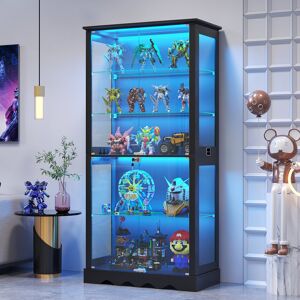 Metro Giass Display Cabinet, 5-tier Display Cabinet With Lock, Bookcasewith 3 Color Led Lights Black 180cm H X 80cm W X 40cm D Metro Giass Display Cabinet, 5-tier Display Cabinet With Lock, Bookcasewith 3 Color Led Lights Black 180cm H X 80cm W X 40cm D