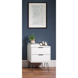 Hashtag Home Landyn industrial design 2 Drawers Bedside Table with metal hairpin legs White 57cm H X 45cm W X 39.5cm D Hashtag Home Landyn industrial design 2 Drawers Bedside Table with metal hairpin legs White 57cm H X 45cm W X 39.5cm D