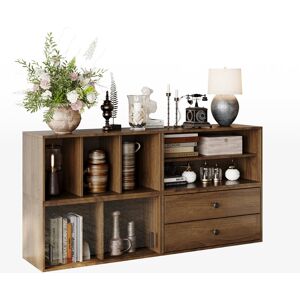 George Oliver Freestyle Modular Sideboard Cabinet Set Of 4, Storage Unit With 2 Drawers, 5 Shelves & 2 Sliding Doors, 1 Cabinet, Walnut Finish (28D X 120W X 60H Cm) Brown 60cm H X 120cm W X 28cm D George Oliver Freestyle Modular Sideboard Cabinet Set Of 4, Storage Unit With 2 Drawers, 5 Shelves & 2 Sliding Doors, 1 Cabinet, Walnut Finish (28D X 120W X 60H Cm) Brown 60cm H X 120cm W X 28cm D