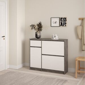 Brayden Studio Aveon Shoe Cabinet With 2 Shoe Compartments, 1 Door And 1 Drawer In Jackson Hickory Oak Concrete/White High Gloss 12 Brayden Studio Aveon Shoe Cabinet With 2 Shoe Compartments, 1 Door And 1 Drawer In Jackson Hickory Oak Concrete/White High Gloss 12