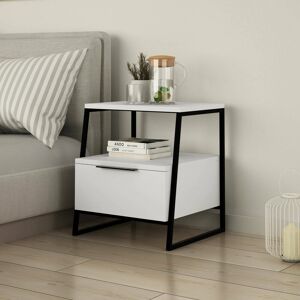 Wade Logan Aires Modern Bedside Table 45 x 40 x 50 cm Drop Door Cabinet with Metal Frame White 50cm H X 45cm W X 40cm D Wade Logan Aires Modern Bedside Table 45 x 40 x 50 cm Drop Door Cabinet with Metal Frame White 50cm H X 45cm W X 40cm D