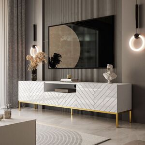 Fairmont Park 190 cm TV cabinet on gold legs, high gloss White 50" Fairmont Park 190 cm TV cabinet on gold legs, high gloss White 50"