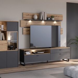 Latitude Run Bellmon TV Unit with 1 Drawer 2 Flip Doors in Grey and Oak inc LED Lighting Brown;Grey 78" Latitude Run Bellmon TV Unit with 1 Drawer 2 Flip Doors in Grey and Oak inc LED Lighting Brown;Grey 78"