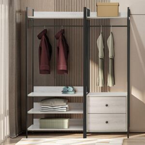 Borough Wharf Alva Pair of Double Open Wardrobes with 2 Drawers and 4 Shelves White Oak 140cm W X 42.5cm D Borough Wharf Alva Pair of Double Open Wardrobes with 2 Drawers and 4 Shelves White Oak 140cm W X 42.5cm D