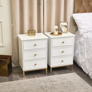 Canora Grey Pair Of Three Drawer Bedside Tables - Aisby White Range White 65cm H X 45cm W X 35cm D Canora Grey Pair Of Three Drawer Bedside Tables - Aisby White Range White 65cm H X 45cm W X 35cm D