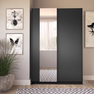 17 Stories Sliding door wardrobe with two doors, mirror, clothes rails and shelves, black WxHxD 100x182x54.6. Black 182cm H x 120cm W x 55cm D 17 Stories Sliding door wardrobe with two doors, mirror, clothes rails and shelves, black WxHxD 100x182x54.6. Black 182cm H x 120cm W x 55cm D